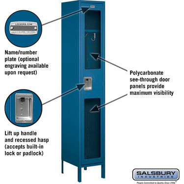 15-inch Wide Single Tier See-Through Metal Locker - 1 Wide - 6 Feet High - 15-inch Deep by Salsbury – Blue – Assembled by Salsbury (view 2)