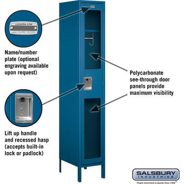 15-inch Wide Single Tier See-Through Metal Locker - 1 Wide - 6 Feet High - 18-inch Deep by Salsbury – Blue – Assembled by Salsbury (view 2)