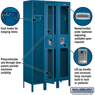 15-inch Wide Single Tier See-Through Metal Locker - 3 Wide - 6 Feet High - 15-inch Deep by Salsbury – Blue – Assembled by Salsbury (view 2)