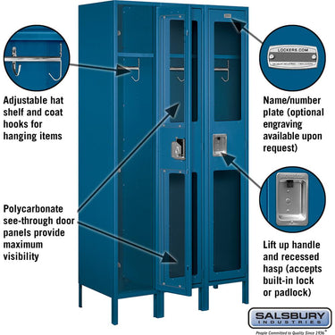 15-inch Wide Single Tier See-Through Metal Locker - 3 Wide - 6 Feet High - 18-inch Deep by Salsbury – Blue – Assembled by Salsbury (view 2)