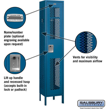 15-inch Wide Single Tier Vented Metal Locker - 1 Wide - 6 Feet High - 15-inch Deep by Salsbury – Blue – Assembled by Salsbury (view 2)