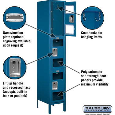 15-inch Wide Triple Tier See-Through Metal Locker - 1 Wide - 6 Feet High - 18-inch Deep by Salsbury – Blue – Assembled by Salsbury (view 2)