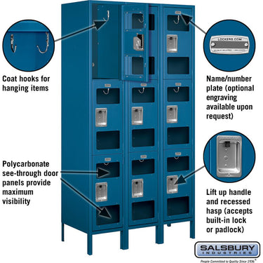 15-inch Wide Triple Tier See-Through Metal Locker - 3 Wide - 6 Feet High - 18-inch Deep by Salsbury – Blue – Assembled by Salsbury (view 2)