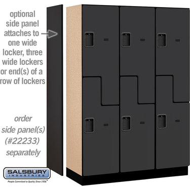 18-inch Wide Double Tier 'S' Style Designer Wood Locker - 3 Wide - 6 Feet High - 18-inch Deep by Salsbury – Black – Hasps by Salsbury (view 2)