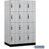 18-inch Wide Premier Wood Locker - Four Tier-3 Wide - 6 Feet High - 21-inch Deep by Salsbury – Winter Fog – Black Hasps by Salsbury