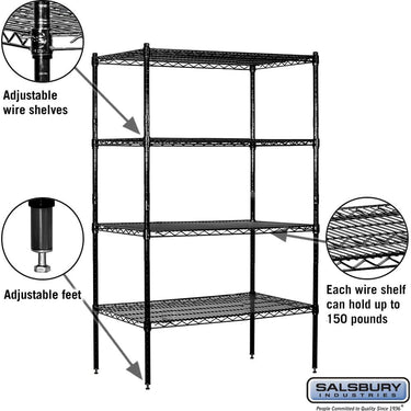 36-inch Wide Stationary Wire Shelving - 63-inch High - 18-inch Deep - Black by Salsbury – Default Title by Salsbury (view 2)