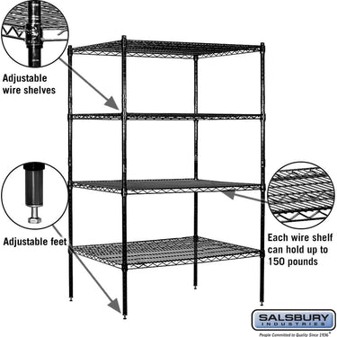 36-inch Wide Stationary Wire Shelving - 63-inch High - 24-inch Deep by Salsbury – Black by Salsbury (view 2)