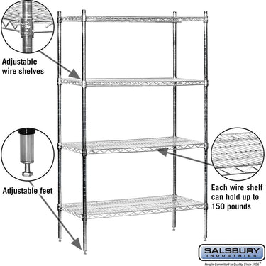 36-inch Wide Stationary Wire Shelving - 74-inch High - 18-inch Deep - Chrome by Salsbury – Default Title by Salsbury (view 2)