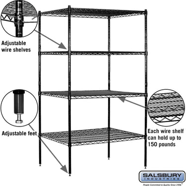 36-inch Wide Stationary Wire Shelving - 74-inch High - 24-inch Deep by Salsbury – Black by Salsbury (view 2)