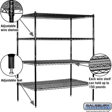 48-inch Wide Stationary Wire Shelving - 63-inch High - 24-inch Deep - Black by Salsbury – Default Title by Salsbury (view 2)