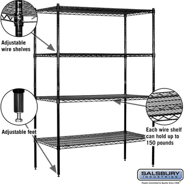 48-inch Wide Stationary Wire Shelving - 74-inch High - 18-inch Deep - Black by Salsbury – Default Title by Salsbury (view 2)