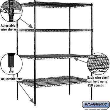 48-inch Wide Stationary Wire Shelving - 74-inch High - 24-inch Deep - Black by Salsbury – Default Title by Salsbury (view 2)