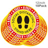 6 Feet Social Distancing Floor Decals - 12" Diameter - Anti-Slip, Waterproof, Easy to Clean / 10 Pack