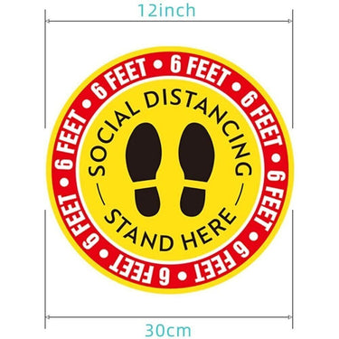 6 Feet Social Distancing Floor Decals - 12" Diameter - Anti-Slip, Waterproof, Easy to Clean / 10 Pack