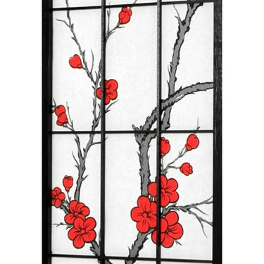 6 ft. Tall Cherry Blossom Shoji Screen - Black / 3 Panels - Size - 42"W x 70"H (folded, as shown) by East-West Furnishings