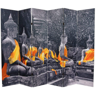 6 ft. Tall Double Sided Golden Buddhas Room Divider / 6 Panels by East-West Furnishings