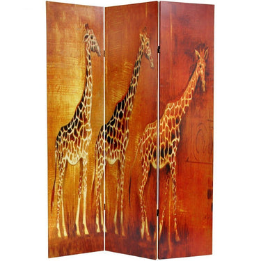 6 ft. Tall Giraffe & Elephant Double Sided Room Divider / 3 Panels by East-West Furnishings