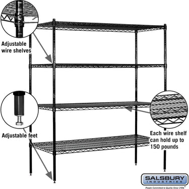 60-inch Wide Stationary Wire Shelving - 63-inch High - 18-inch Deep - Black by Salsbury – Default Title by Salsbury (view 2)