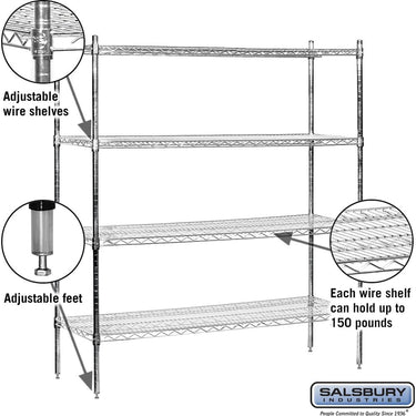 60-inch Wide Stationary Wire Shelving - 63-inch High - 18-inch Deep - Chrome by Salsbury – Default Title by Salsbury (view 2)