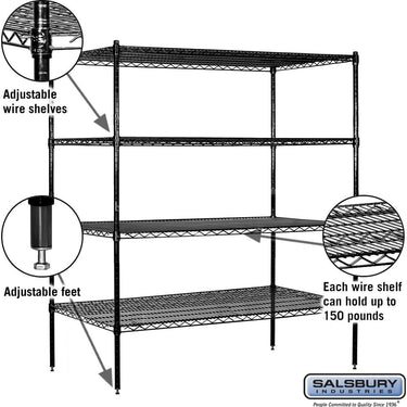 60-inch Wide Stationary Wire Shelving - 63-inch High - 24-inch Deep - Black by Salsbury – Default Title by Salsbury (view 2)