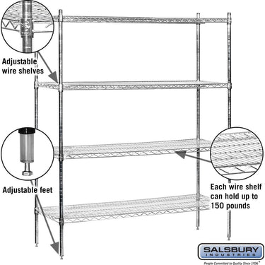 60-inch Wide Stationary Wire Shelving - 74-inch High - 18-inch Deep - Chrome by Salsbury – Default Title by Salsbury (view 2)