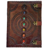 7 Chakra Stone Leather Blank Book with 3 Latches / 13.5" x 18" by Leather Book