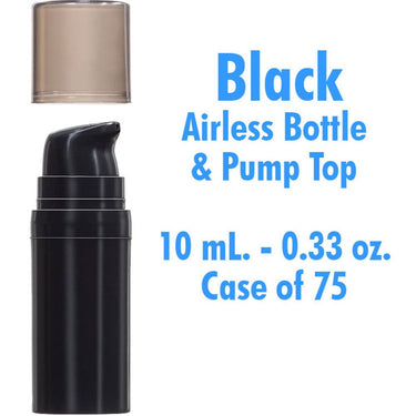 Airless Bottle and Pump - Black with Translucent Black Overcap - 10 mL. - 0.33 oz. / Case of 75