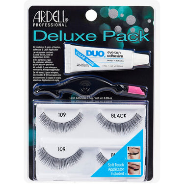 Ardell Deluxe Pack #109 - Black / 2 Pair Lashes + Lash Adhesive + Applicator