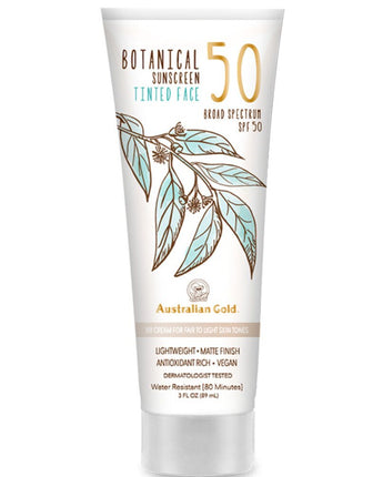 Australian Gold SPF 50 Botanical Sunscreen Tinted - BB Cream for Fair to Light Skin Tones / Lightweight / Matte Finish / Antioxidant Rich / Vegan / 3 fl. oz. - 89 mL.