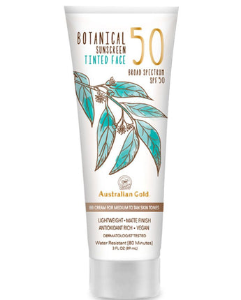 Australian Gold SPF 50 Botanical Sunscreen Tinted - BB Cream for Medium to Tan Skin Tones / Lightweight / Matte Finish / Antioxidant Rich / Vegan / 3 fl. oz. - 89 mL.