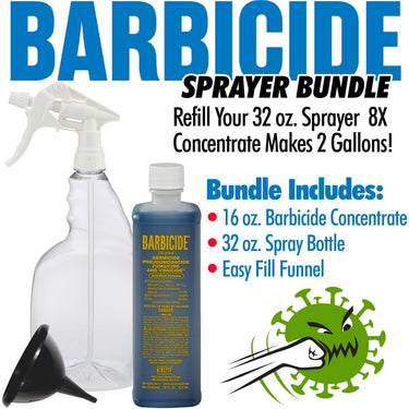 Barbicide - Virucide Surface Cleaner and Disinfectant Sprayer Bundle = 16 oz. of Barbicide Concentrate + 32 oz. Spray Bottle + Easy Fill Funnel - REFILLS THE 32 OZ. SPRAYER 8X - MAKES 2 GALLONS!