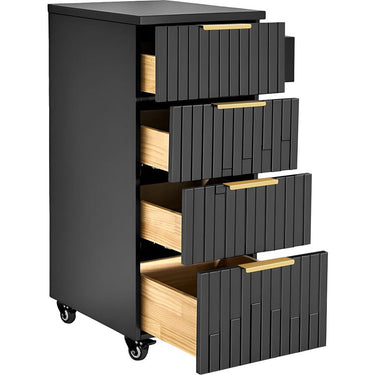 Belle Salon Trolley / 4 Storage Drawers Plus Tool Holder on Wheels for Salon Versatility / Black by Deco Salon Furniture
