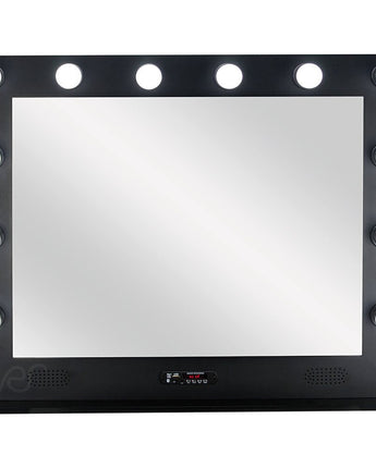 Black 12 Dimmable LED Light Metal Body And Glass Base Hollywood XL Vanity Mirror With Bluetooth, USB, Speakers And Mp3 by TruCase