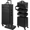 Black 5-in-1 Rolling Makeup Train Case with Wheels – Large Professional Cosmetology and Salon Organizer