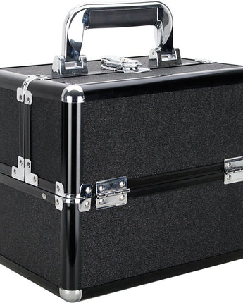 Black Glitter 2-Tiers Extendable Trays Makeup Train Case by TruCase