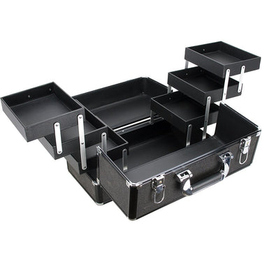 Black Glitter 6-Tiers Accordion Trays Professional Cosmetic Makeup Train Case by TruCase