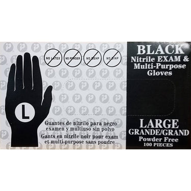 Black Nitrile Exam & Multi-Purpose Gloves - Powder Free - LARGE / 100 Count