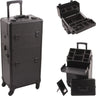 Black Smooth 4-Wheels Professional Rolling Aluminum Cosmetic Makeup Case And Easy-Slide & Extendable Trays With Dividers by TruCase