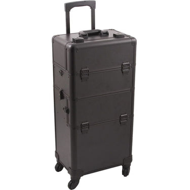 Black Smooth 4-Wheels Professional Rolling Aluminum Cosmetic Makeup Case And Easy-Slide & Extendable Trays With Dividers by TruCase