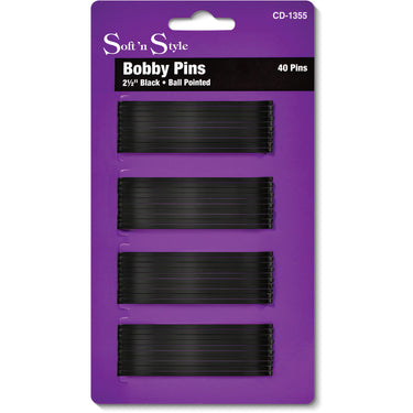 Bobby Pins - Black - 2-1/2" / 40 Count Per Card X 12 Cards = 480 Bobby Pins by SOFT N STYLE