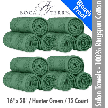 Boca Terry Magic Bleach Proof Spa-Salon Towels - 100% Ringspun Cotton - 16" x 28" - 392 GSM / Hunter Green / 12 Count