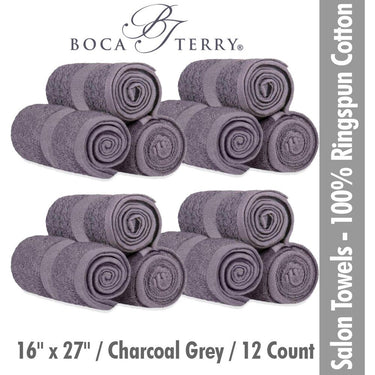 Boca Terry Spa-Salon Towels - 100% Ringspun Cotton - 16" x 27" - 373 GSM / Charcoal Grey / 12 Count