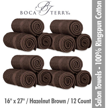 Boca Terry Spa-Salon Towels - 100% Ringspun Cotton - 16" x 27" - 373 GSM / Hazelnut Brown / 12 Count