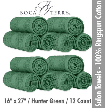 Boca Terry Spa-Salon Towels - 100% Ringspun Cotton - 16" x 27" - 373 GSM / Hunter Green / 12 Count