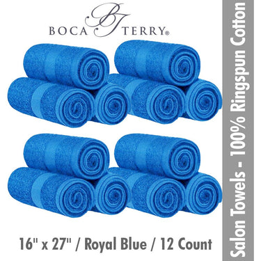 Boca Terry Spa-Salon Towels - 100% Ringspun Cotton - 16" x 27" - 373 GSM / Royal Blue / 12 Count