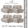 Boca Terry Spa-Salon Towels - 100% Ringspun Cotton - 16" x 27" - 373 GSM / Silver Grey / 12 Count