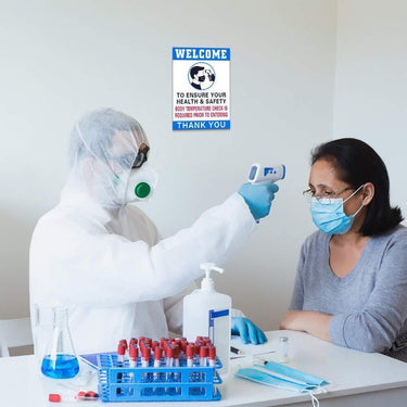 Body Temperature Check Required Sticker Signs / Package Includes (2) 7" x 9.8" Sticker Signs