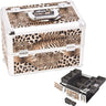 Borwn Interchangeable Easy Slide & Extendable Tray Leopard Textured Printing Professional Aluminum Cosmetic Makeup Case With Dividers by TruCase