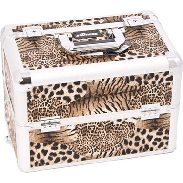 Borwn Interchangeable Easy Slide & Extendable Tray Leopard Textured Printing Professional Aluminum Cosmetic Makeup Case With Dividers by TruCase