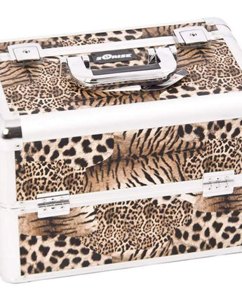 Borwn Interchangeable Easy Slide & Extendable Tray Leopard Textured Printing Professional Aluminum Cosmetic Makeup Case With Dividers by TruCase